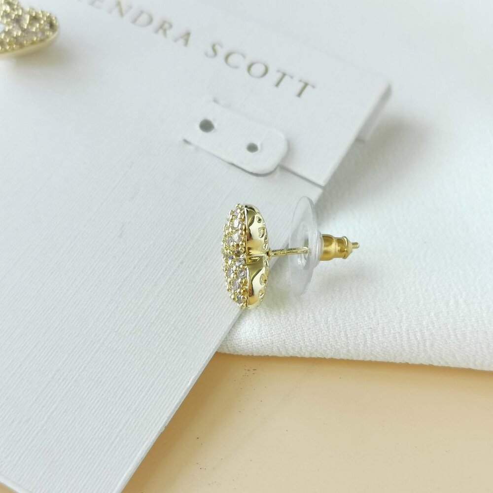 NEW Kendra Scott Ari Gold PAVE White Crystal Heart Earrings - Picture 2 of 3